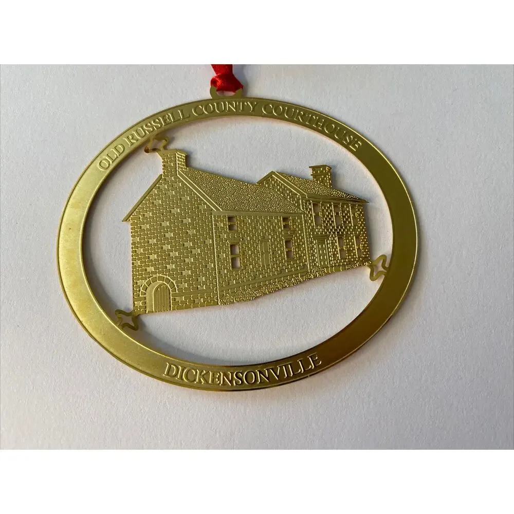 Old Russell COUNTY COURTHOUSE SOUVENIR Gold CHRISTMAS ORNAMENT Dickensonville VA